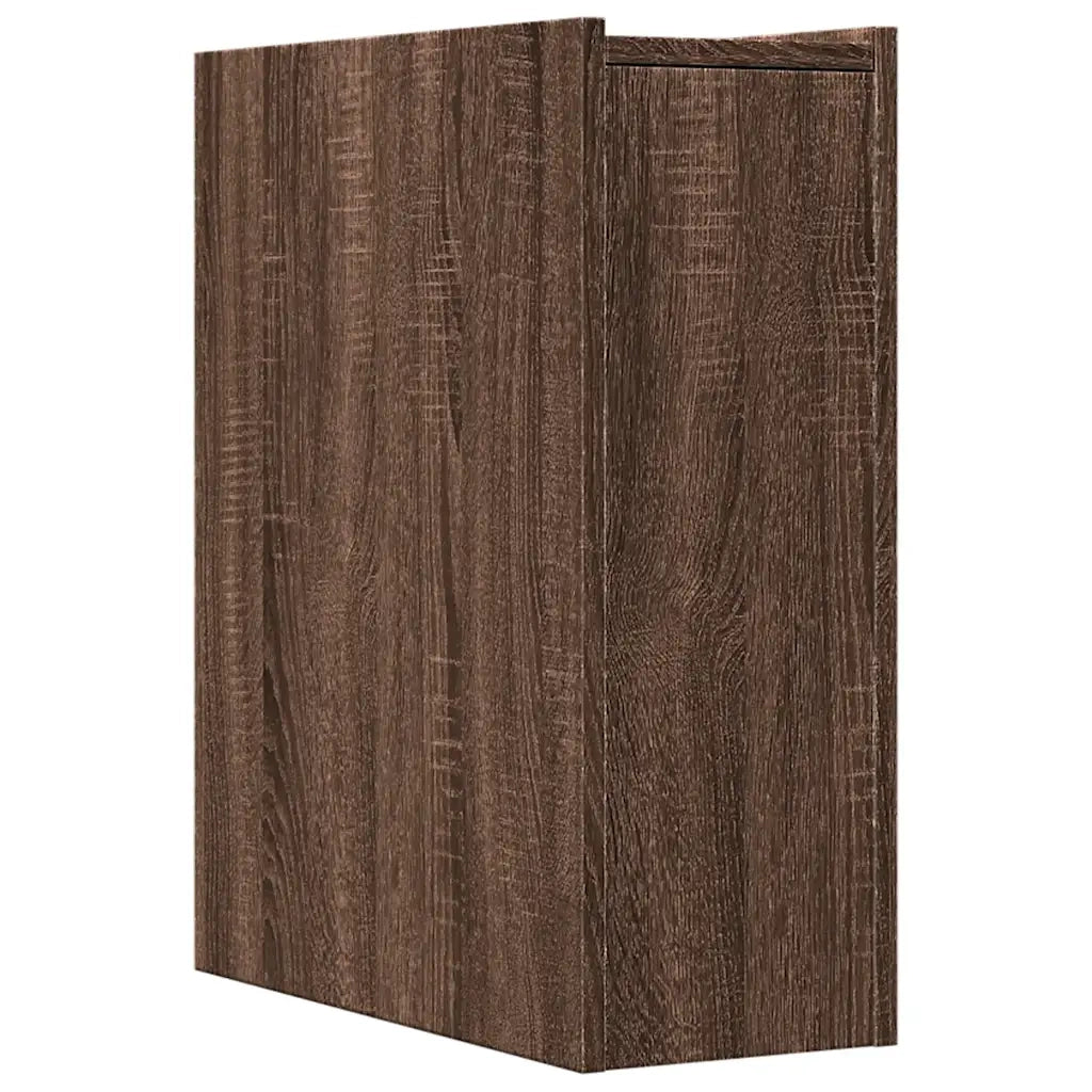 Armadietto da Bagno Stretto con Ruote Rovere Marrone Truciolato