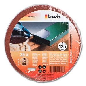 kwb QUICK-STICK Dischi abrasivi, LEGNO & METALLO, corindone pregiato, Ø 115 mm, forati Confezione risparmio, compatta