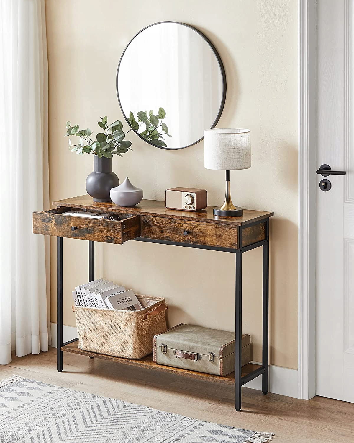 Consolle Valora in stile loft rustico marrone con cassetti