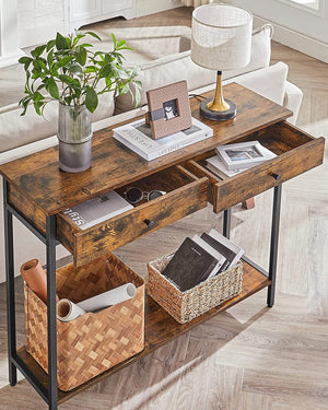 Consolle Valora in stile loft rustico marrone con cassetti