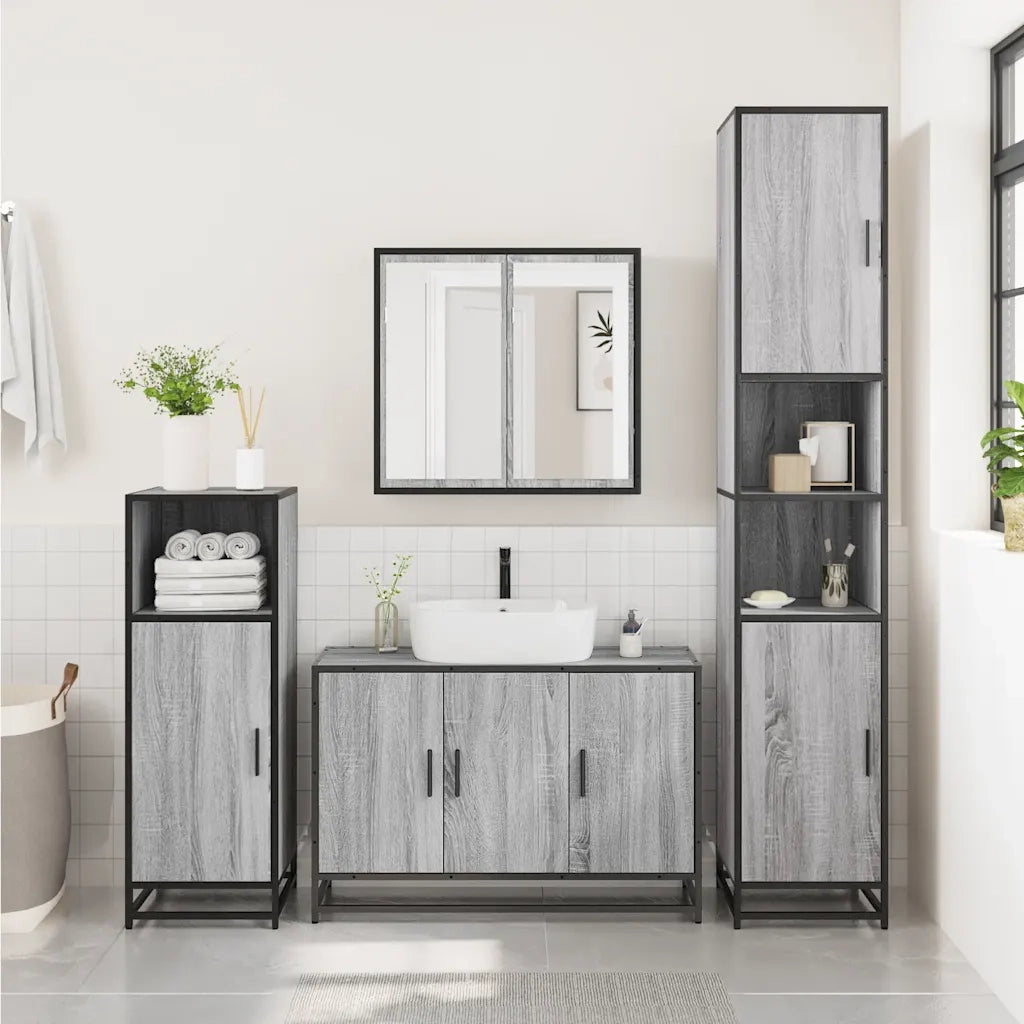 Set Mobili da Bagno 2 pz Grigio Sonoma in Legno Multistrato 3300893