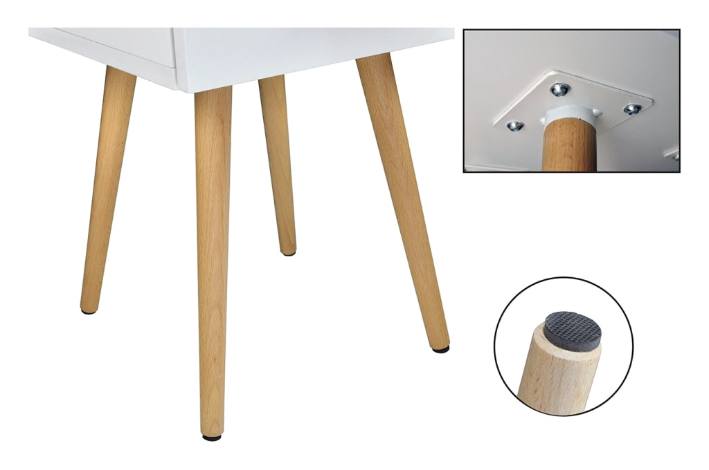 Comodino bianco con piedi in faggio linea Nordic - NO08CO