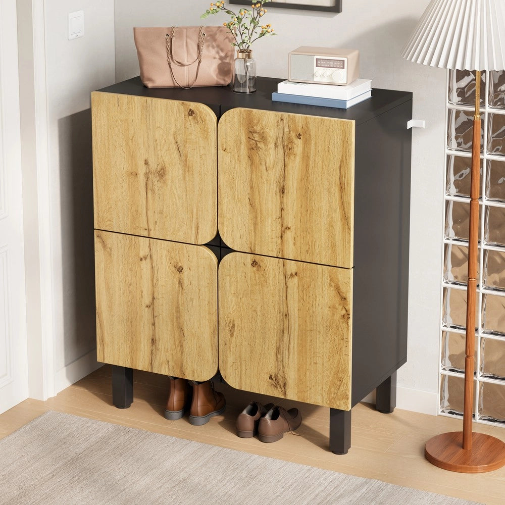 Scarpiera 4 Ante con Ripiani Regolabili ¨C MINIMAL ¨C Nero, Gambe in Metallo