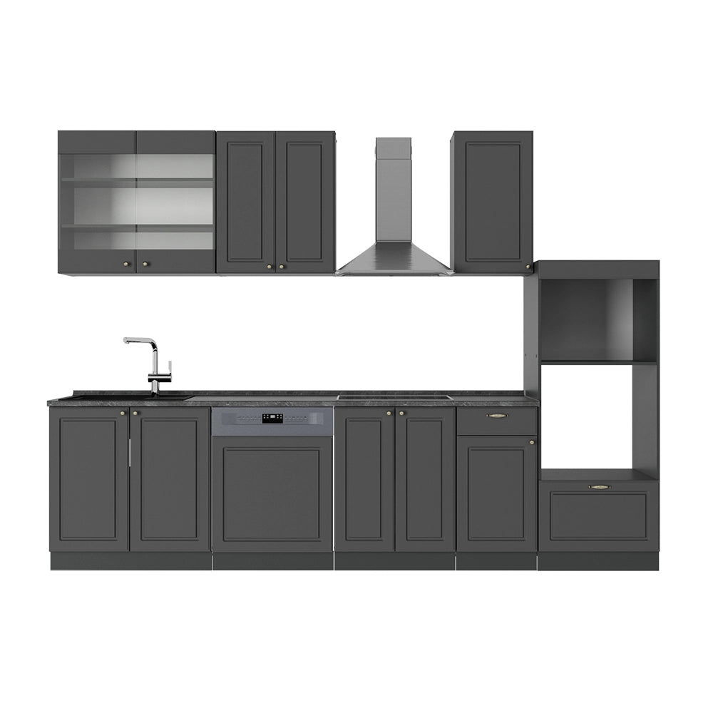 Vicco Cucina componibile Landhaus antrazit-oro 300 cm con armadio alto, PL Antracite