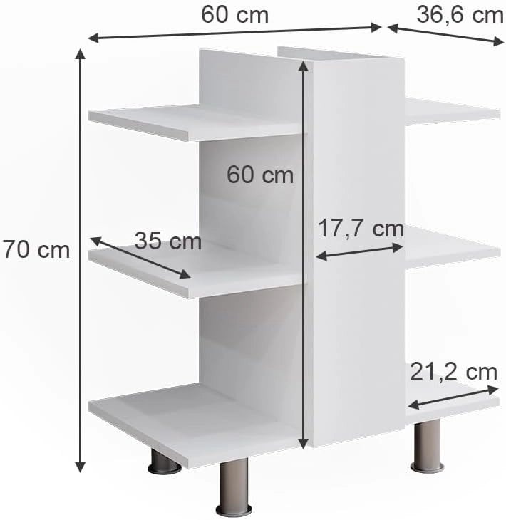 Mobiletto per lavabo Fynn, Bianco, 60 x 70 cm con 6 ripiani, da parete per la conservazione di accessori da bagno