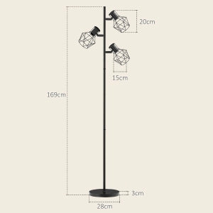 Lampada da terra moderna a 3 luci regolabili, struttura in metallo, E27, nero, H 169 cm