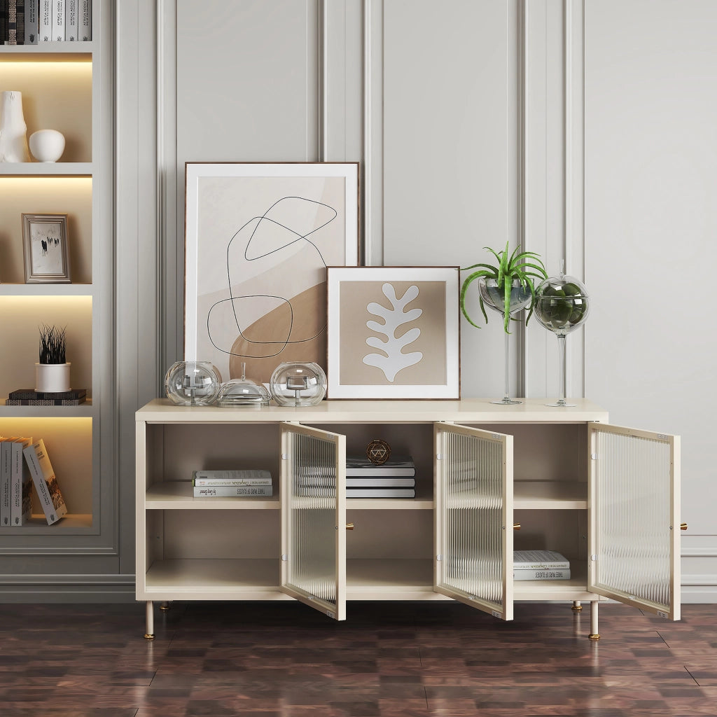 Mobile TV in Acciaio Lindau con Vetrina 120x40x59 cm Bianco Crema [en.casa]