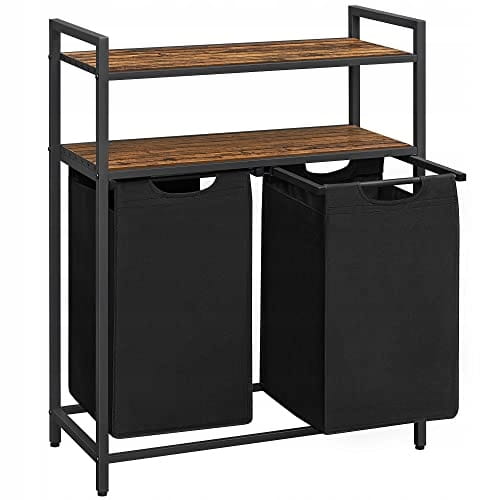 Mobiletto portabiancheria Valora a 2 scomparti, marrone rustico e nero