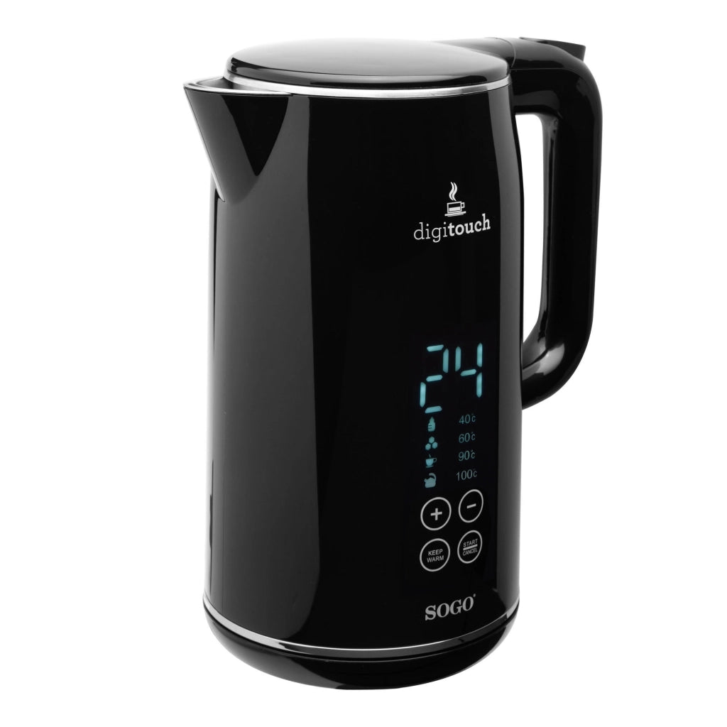 Bollitore elettrico 1,7L con display LED touch, controllo temperatura e doppia parete acciaio inox 2200W - Sogo