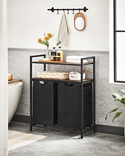 Mobiletto portabiancheria Valora a 2 scomparti, marrone rustico e nero