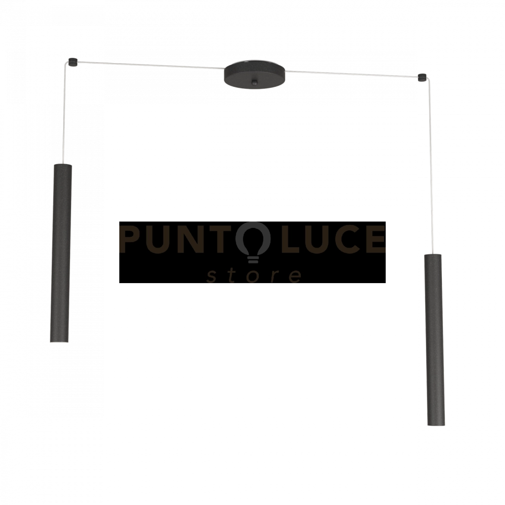 ROUND TUBE SOSPENSIONE 2 LUCI NERO CAVO CM.250 CON BASE 1174-S2-NE