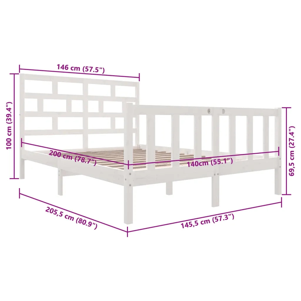 Giroletto-Struttura Letto Bianco in Legno Massello di Pino 140x200 cm 958390