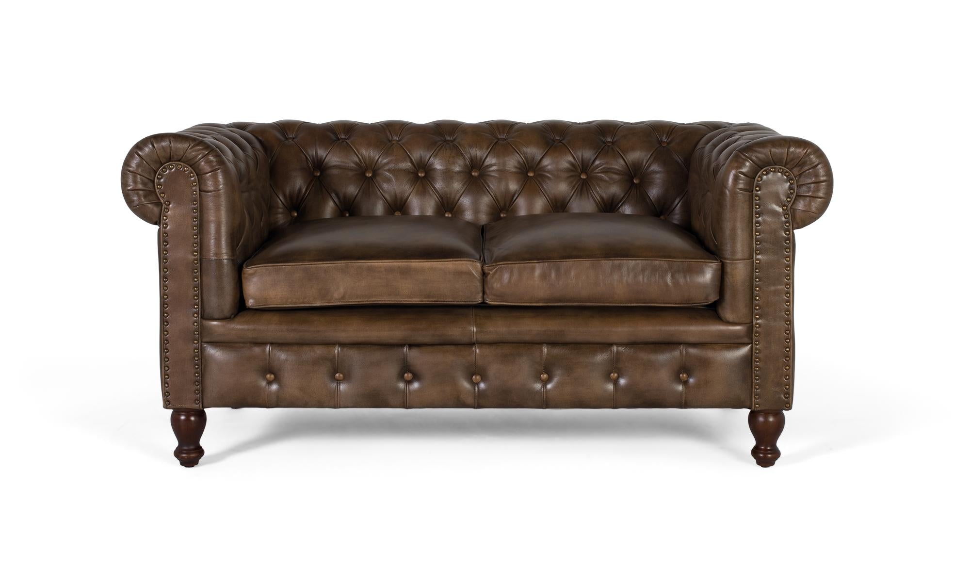 Divano Chesterfield a due posti in pelle con finitura capitonné