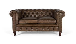 Divano Chesterfield a due posti in pelle con finitura capitonné