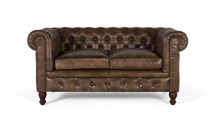 Divano Chesterfield a due posti in pelle con finitura capitonné