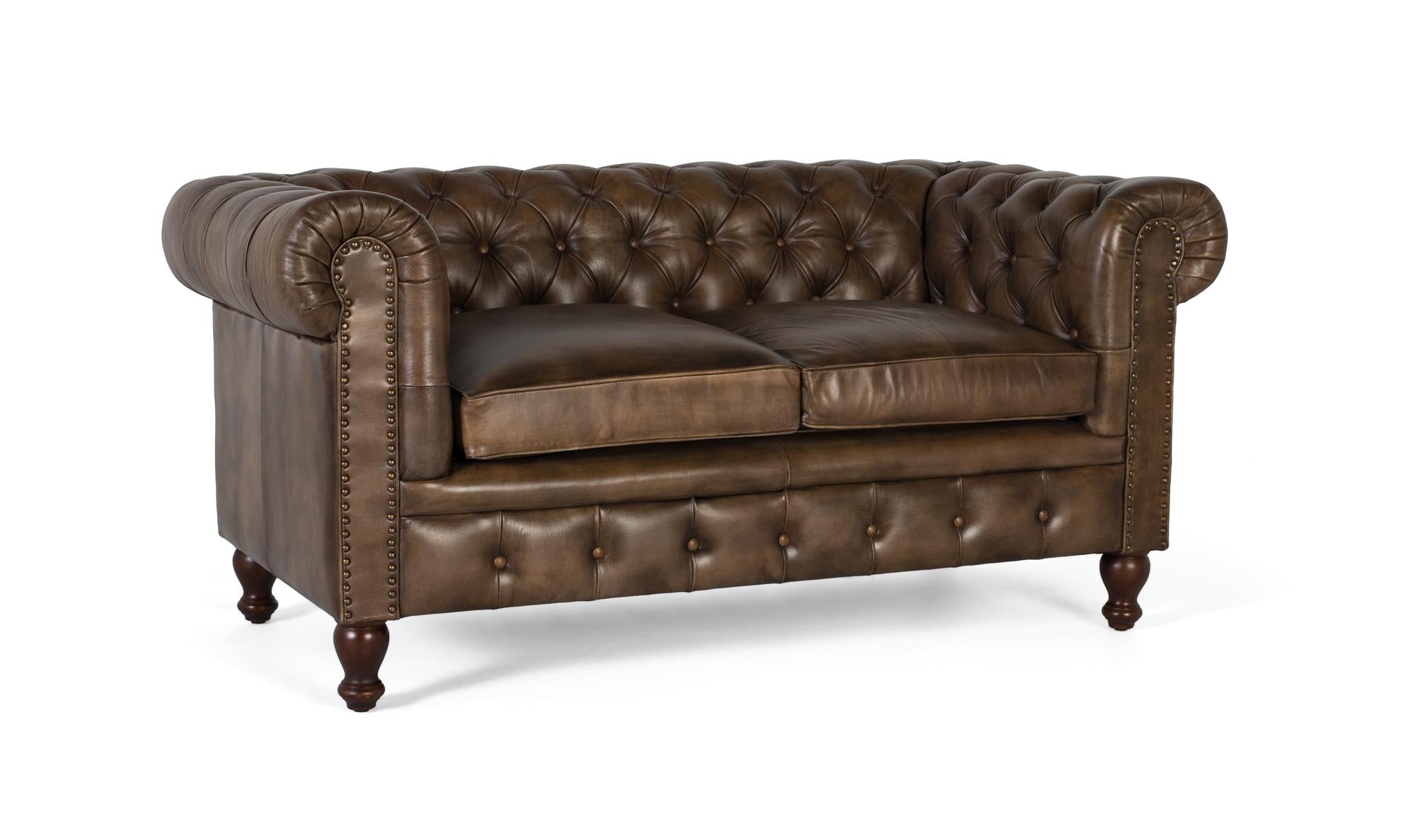 Divano Chesterfield a due posti in pelle con finitura capitonné