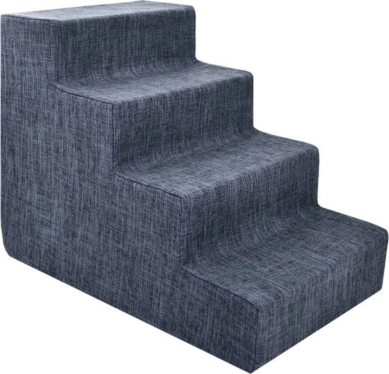Scale per piccoli animali e gatti, rampa portatile per divano, letto e letto alto, sicura per le zampe - Lino grigio scuro, 4 gradini