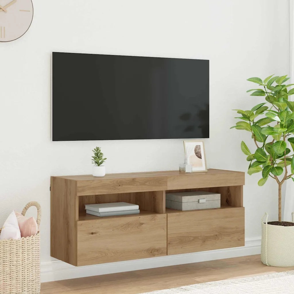 Mobile TV da parete con LED Rovere artigianale 100 x 30 x 40 cm 882984