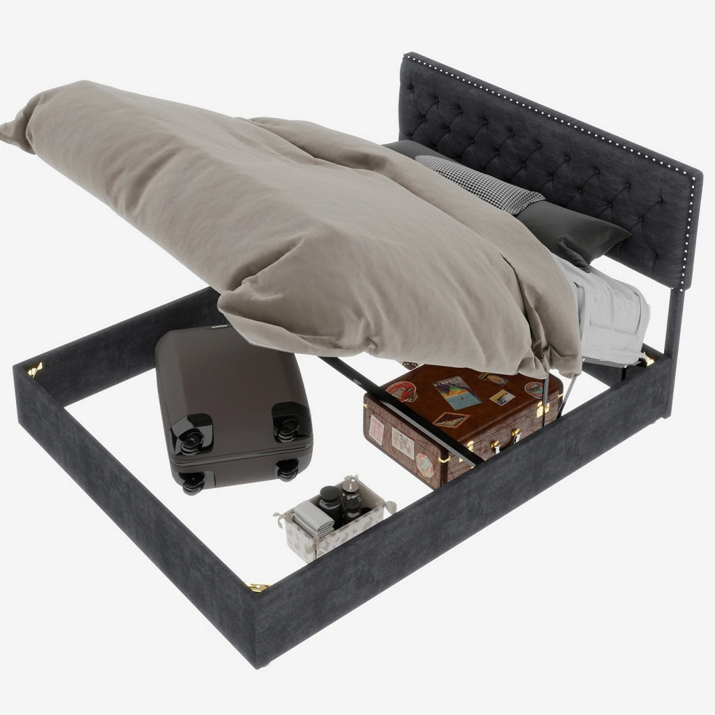 Letto Matrimoniale 160x200 cm - Testiera Imbottita; Spazio sotto il Letto - Grigio