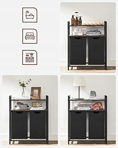 Mobiletto portabiancheria Valora a 2 scomparti, marrone rustico e nero