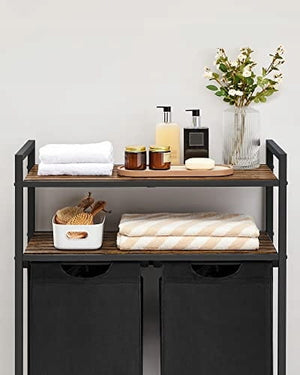 Mobiletto portabiancheria Valora a 2 scomparti, marrone rustico e nero