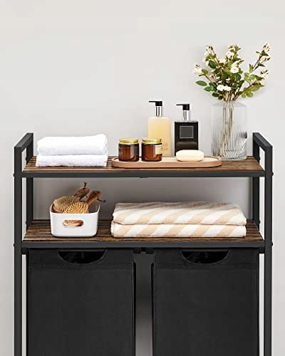 Mobiletto portabiancheria Valora a 2 scomparti, marrone rustico e nero