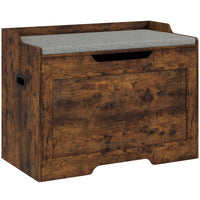 Panca Contenitore da 103L Multifunzione 75x40x56 cm color Legno con Cuscino in Tessuto Grigio