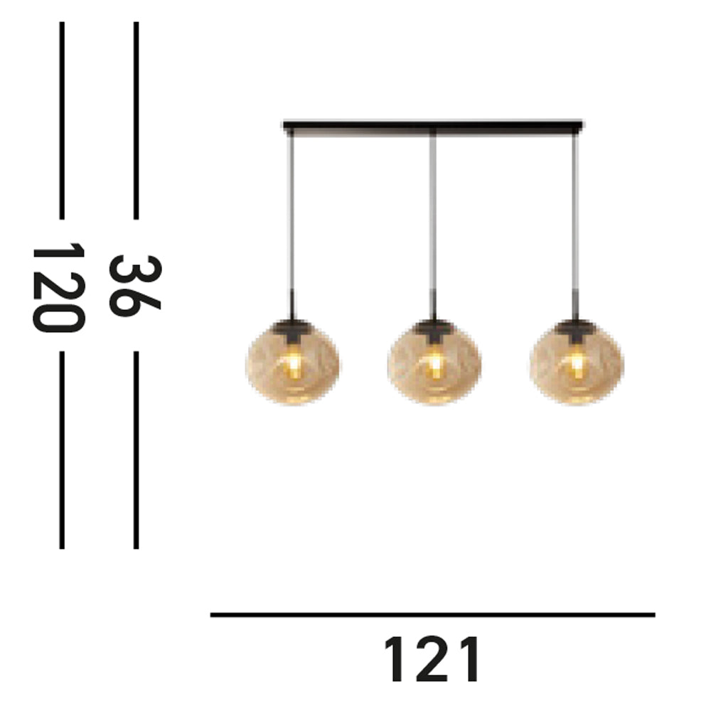 Lampadario Contemporaneo Punch Acciaio Nero Vetro 3 Luci E27