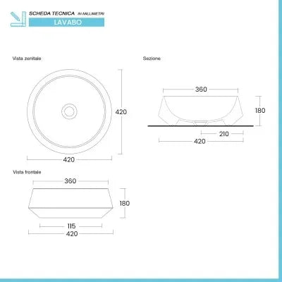 Lavabo da appoggio in ceramica bianco lucido tondo 42 cm  Aris