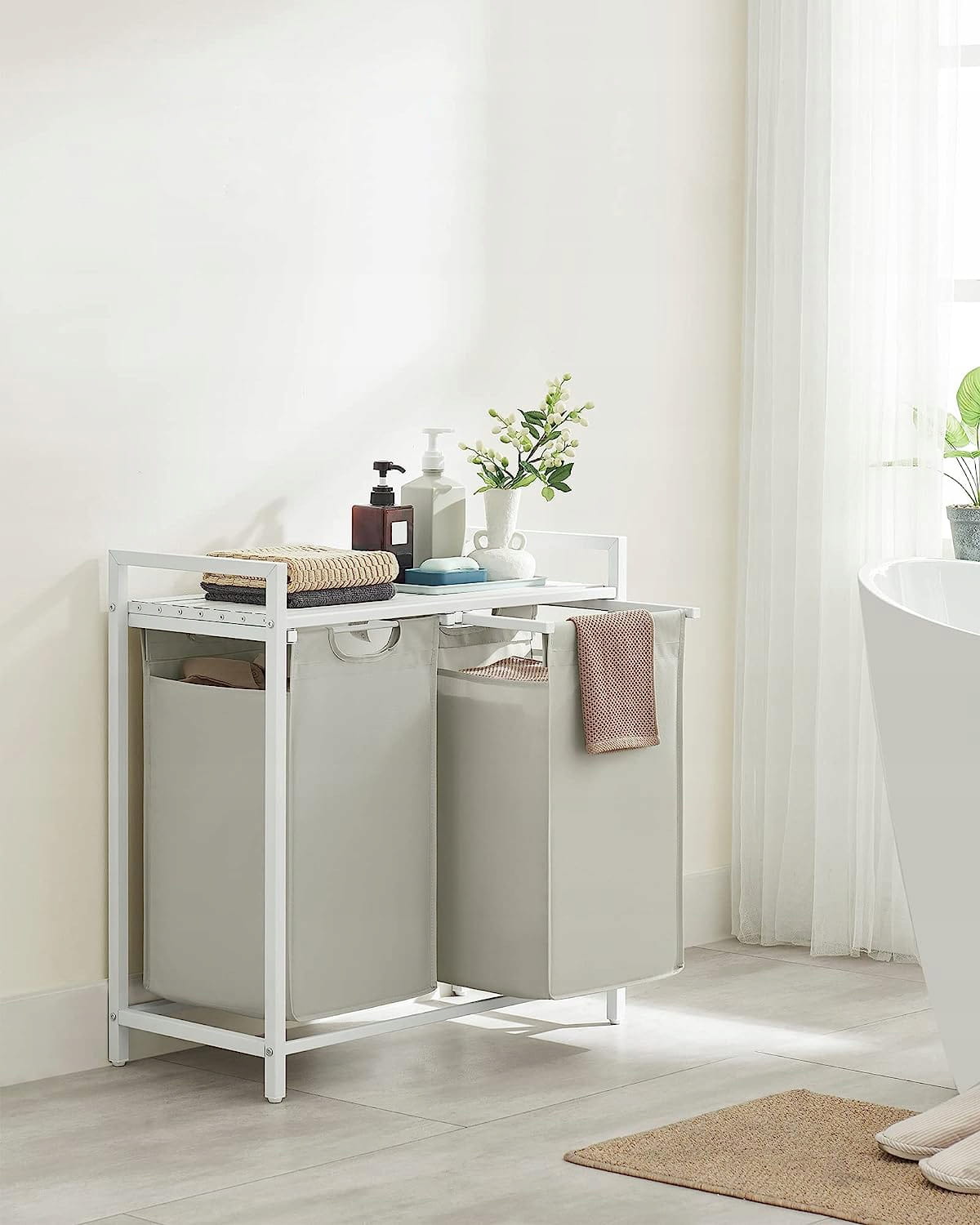 Mobile portabiancheria Valora a 2 scomparti bianco 92L per bagni