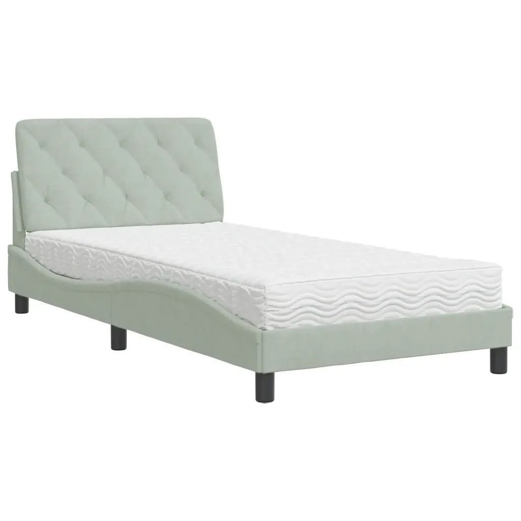 Letto con Materasso-Struttura Letto con Materasso Grigio Chiaro 100x200 cm in Velluto