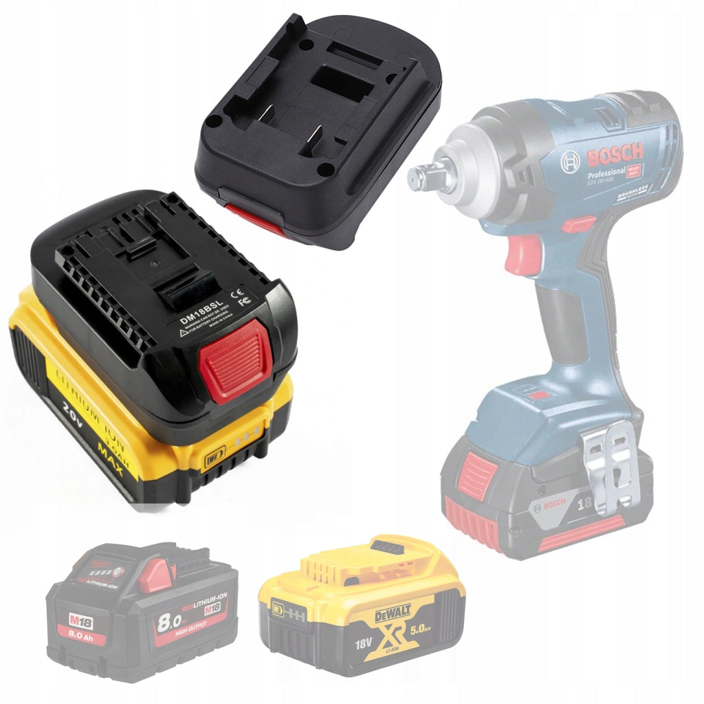 Adattatore Batteria Dewalt/Milwaukee per Bosch 18V (DM18BSL) – Compatibile con Utensili Bosch 18V, Porta USB 5V 2.1A