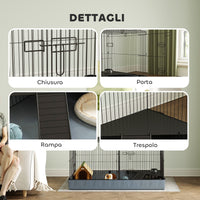 Gabbia per Animali Piccoli 2 in 1 121x61x61 cm con Coperchio Rimovibile e Sezioni Separate Nero
