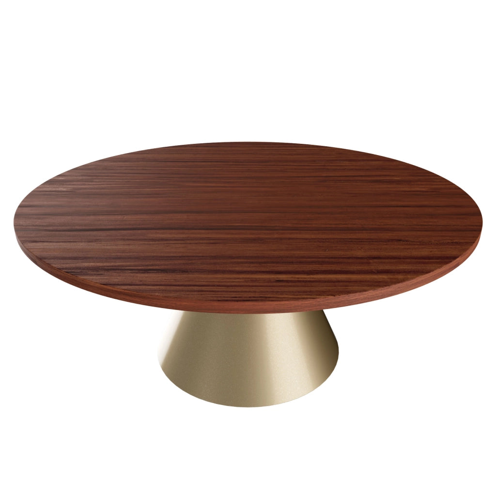 Artù Brass - Tavolo da pranzo rotondo ⌀ 120 cm in legno laminato con base a cono in metallo, top legno scuro