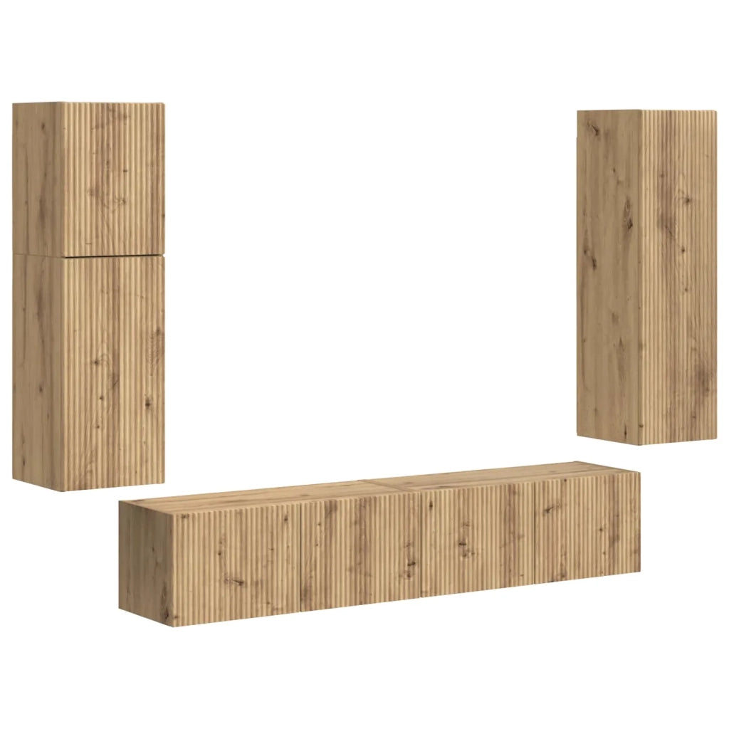 Set mobile TV 4 pz | Armadietto TV | Mobile Porta TV Rovere artigianale Legno multistrato