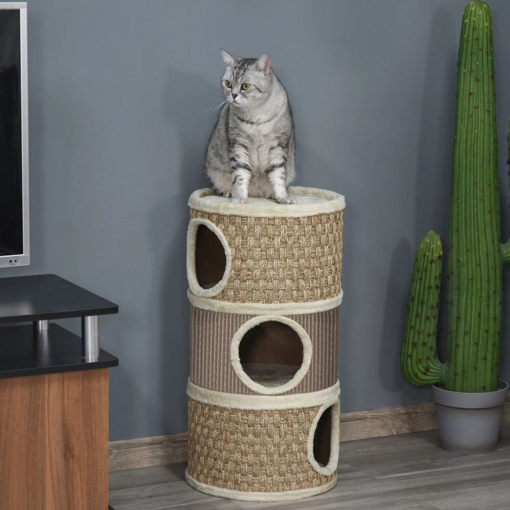 Tiragraffi per Gatti con Sisal e Tana ¨C Minimal ¨C Khaki e Caff¨¨ 70x37.5 cm