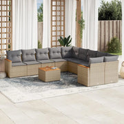Set Divani da Giardino 11 pz con Cuscini Beige in Polyrattan