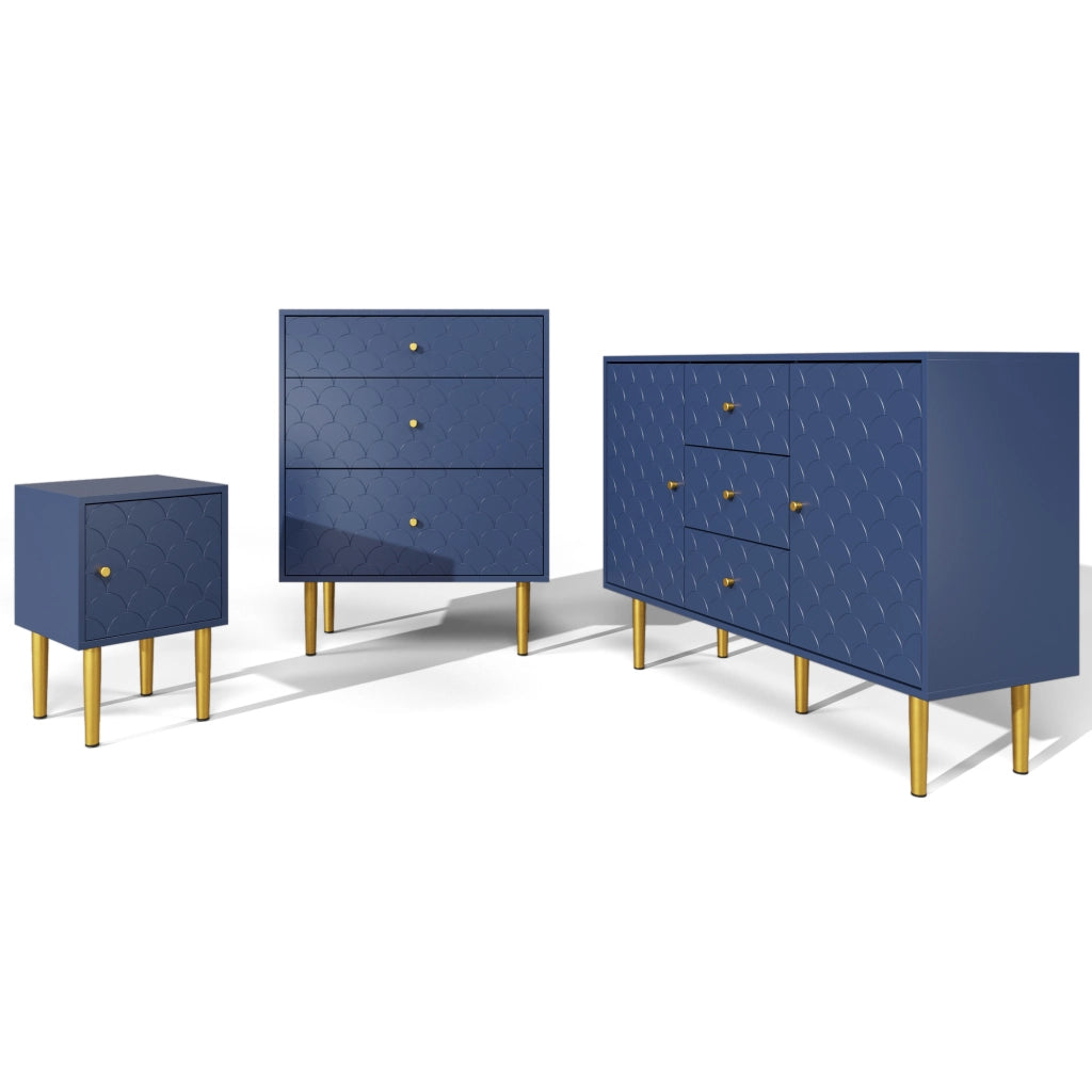 Comodino Cassettiera a 3 Cassetti con Gambe Alte in Metallo per Camera e Salotto 75 × 40 × 89 cm