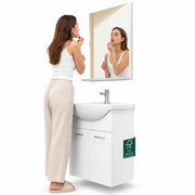 Mobile da Bagno Sospeso Completo Bianco Larghezza 55 cm Specchio e Rubinetteria