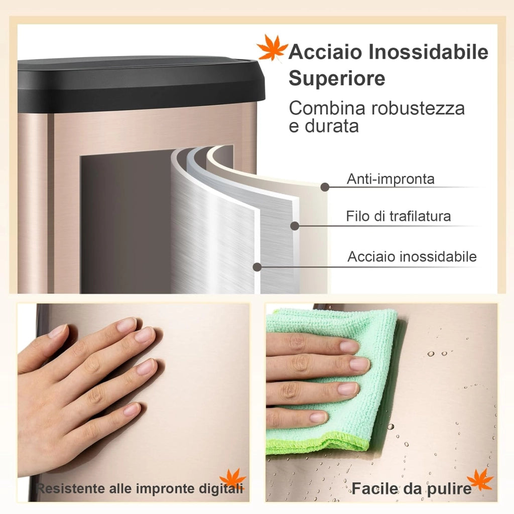 Bidone per Pattumiera da 50 L, Pattumiera da Cucina con Pedale, Coperchio e Scomparto Deodorante, Ideale per Casa Ufficio, Rosa Dorato/Argento (50L, Rosa dorato)