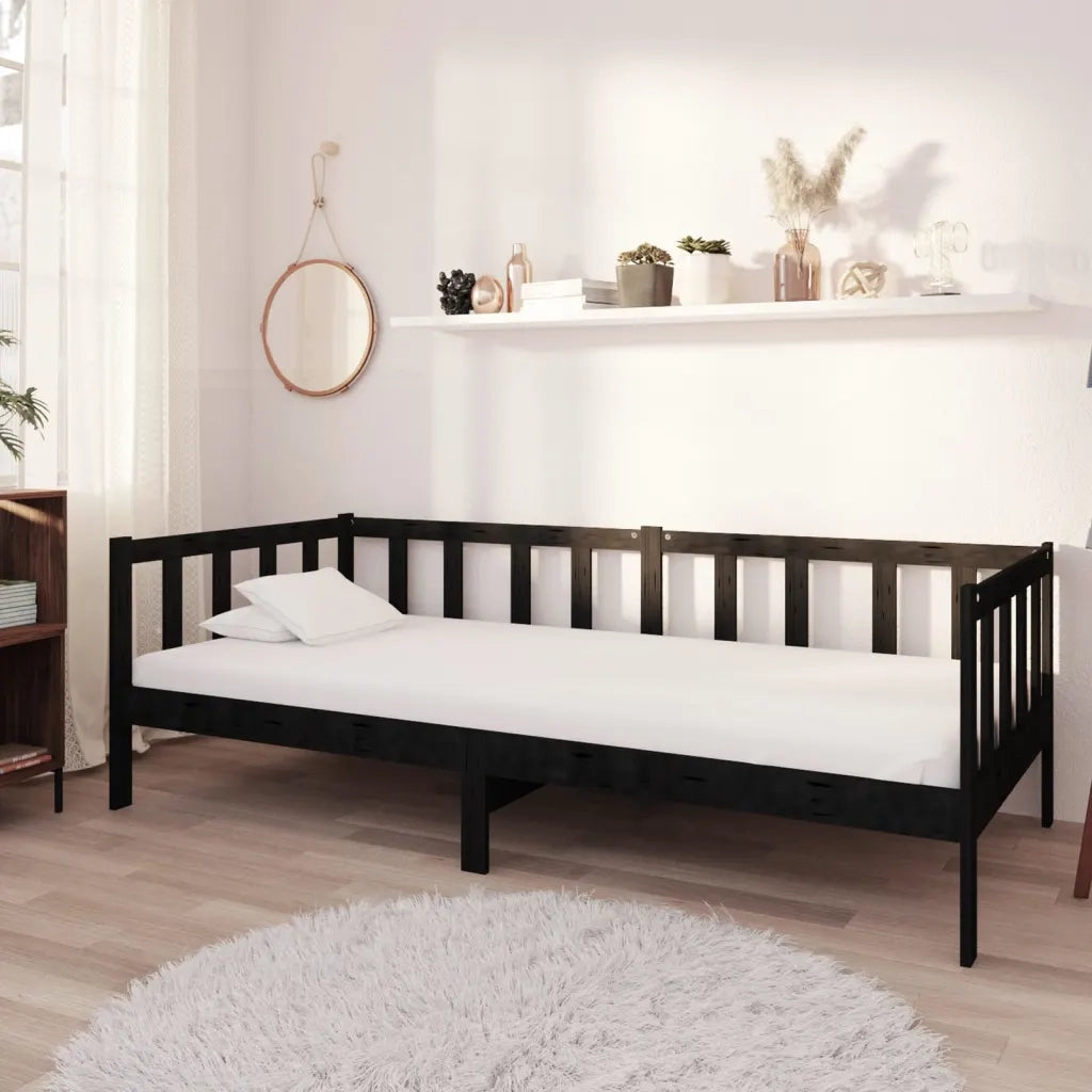 Divano Letto con Materasso 90x200 cm Nero in Legno di Pino 3083613