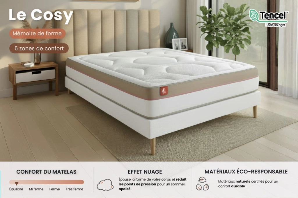 Pacchetto letto completo - Materasso 140x200cm + Box spring con doghe (kit) + 2 cuscini + Piumino - Le Cosy