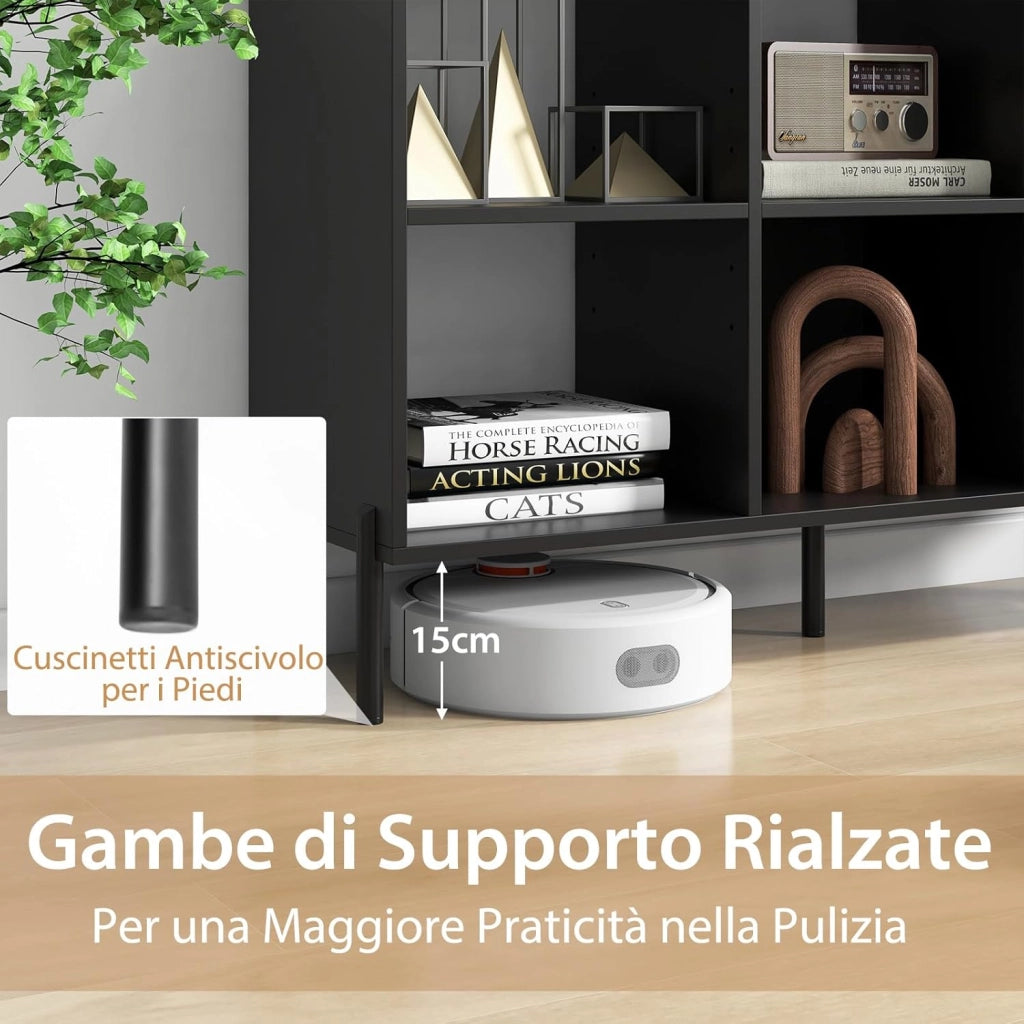 Scaffale a 6 Cubi, Libreria Aperta in Legno con Gambe Metalliche, Ripiani Regolabili in 5 Posizioni, Dispositivo Antiribaltamento, Scaffale per Casa e Ufficio, 120 x 35 x 79,5 cm (Nero)