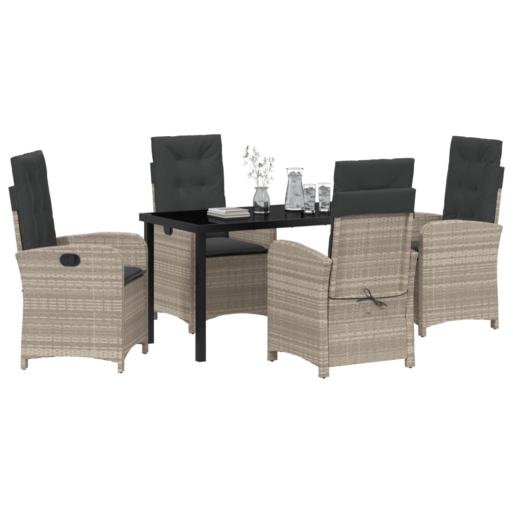 Set da Pranzo da Giardino 5 Pezzi con Cuscini in Rattan Grigio Chiaro