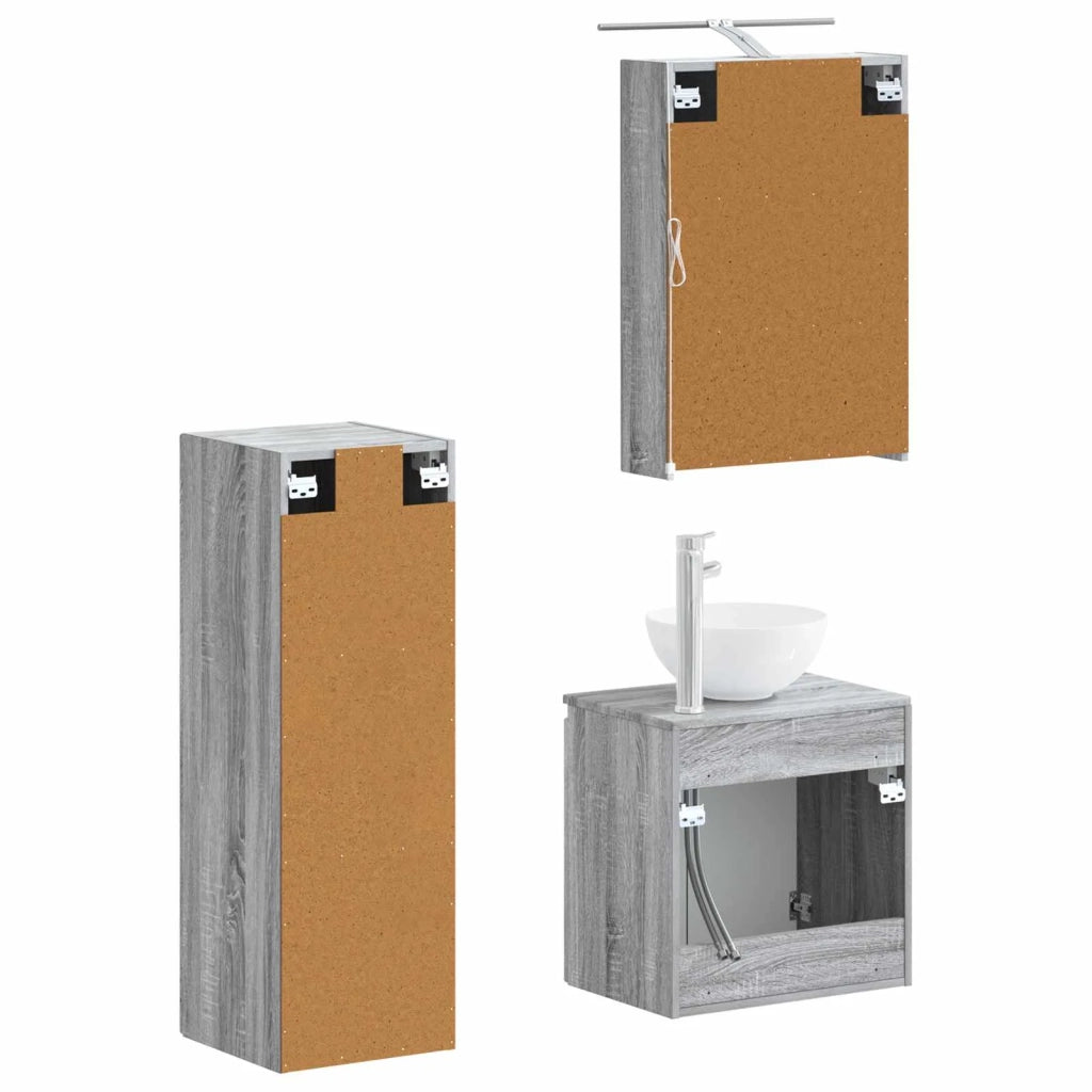 Set di mobili per il bagno 4 pcs Sonoma grigio 3407412