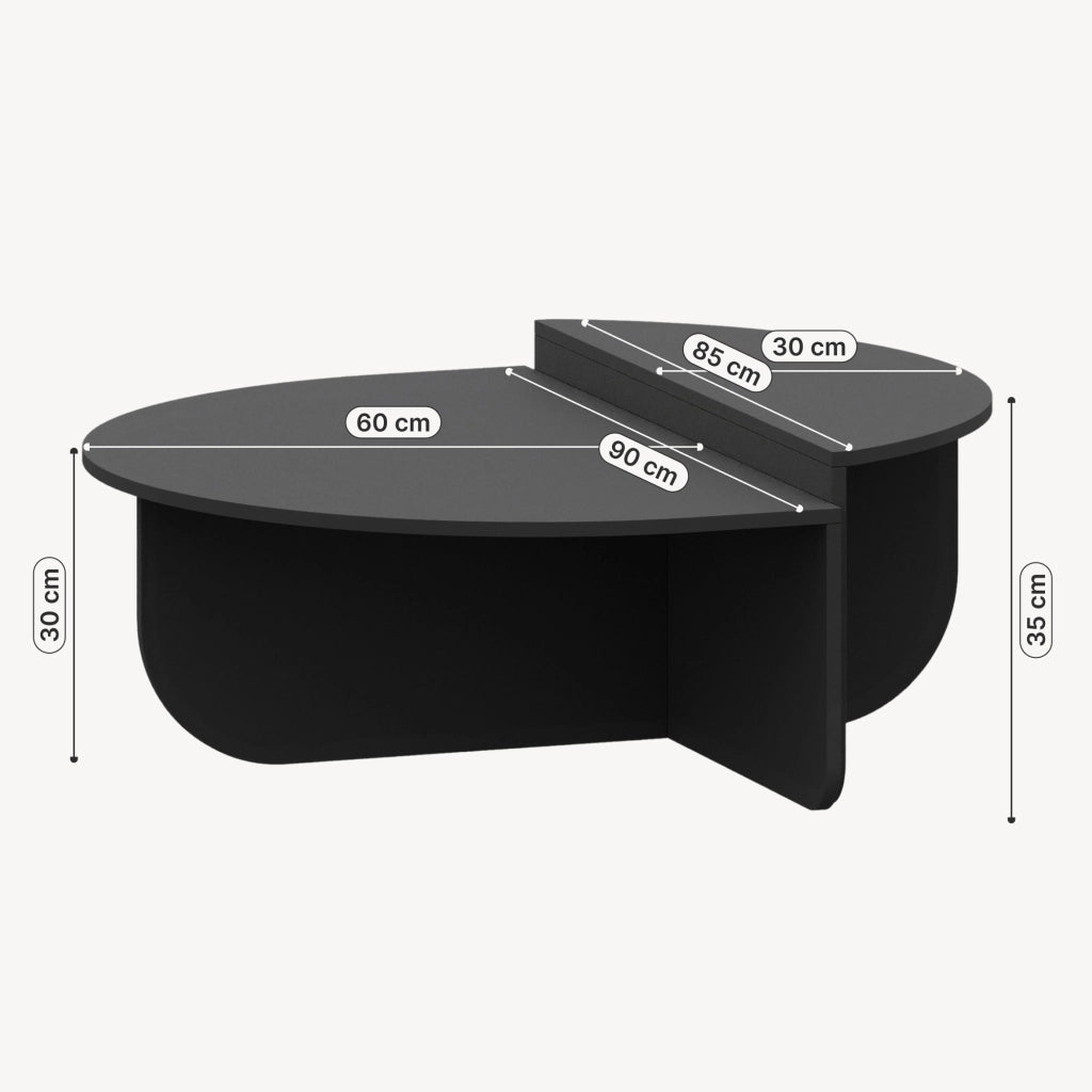 Tavolino Basso da Salotto Tondesdaslo con 2 Piani Semicircolari di Diverse Misure - Grigio Scuro [en.casa]