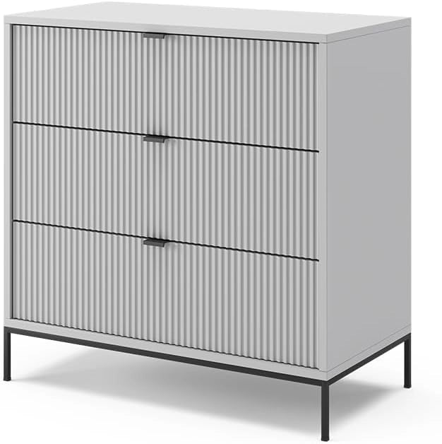 Cassettiera per camera da letto Eliza, Grigio, 42 x 81.2 cm con 3 cassetti, per la conservazione e l’organizzazione in soggiorno o camera da letto