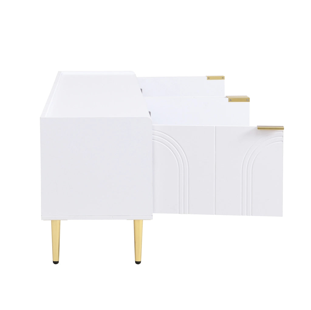 Mobile TV ULEVR 170x35x47,5 cm con ante scolpite 3D, vani interni e passacavi, bianco e oro