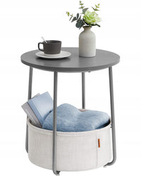 Tavolino rotondo Valora con cestino grigio | compatto e moderno