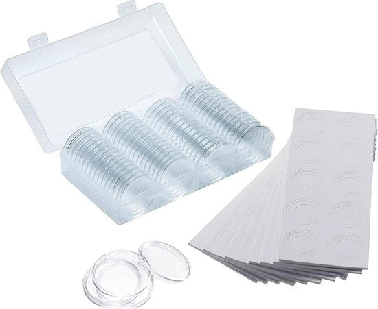Contenitore in Plastica EVA per Monete Capsule Ronde Custodia per Oggetti di Riciclo Scatola di Archiviazione - 60 Pezzi - Schiuma Protettiva - 19 mm 41 mm Monete Collezione